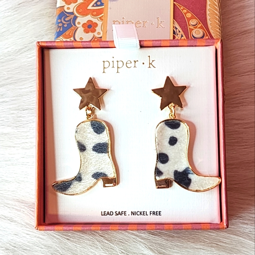 Piper K Cowboy Boots Cow Hide Earrings